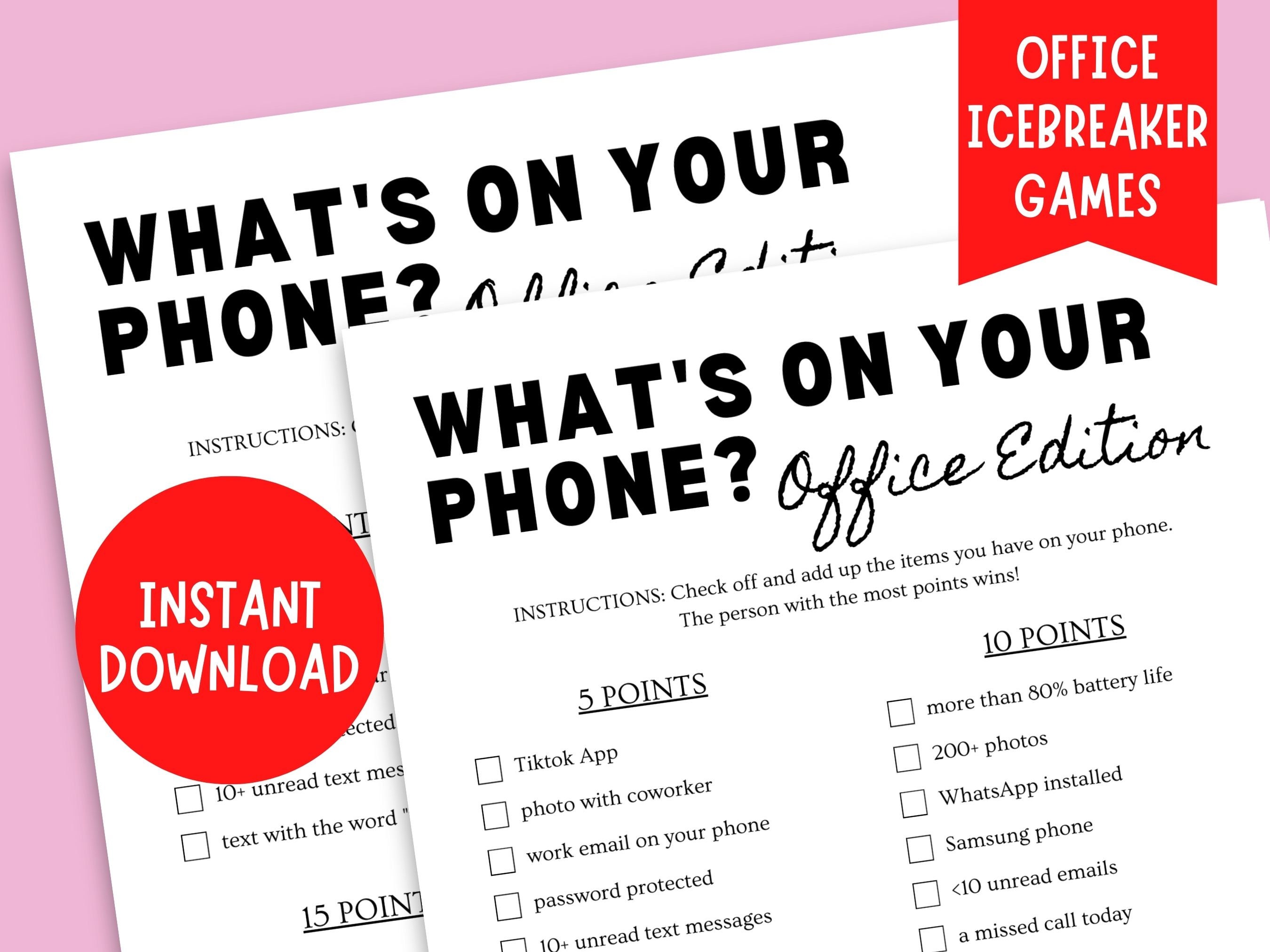 Whats on Your Phone Game Office Edition Printable Game Team Building