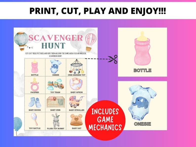 Gender Reveal Indoor Scavenger Hunt | Gender Reveal Games | Watercolor ...