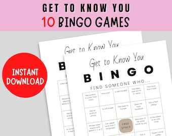 Get to Know You Bingo | Find the Guest Human Bingo | 10 Unique Bingo Sheets | Icebreaker Bingo | Family Reunion Game | Team Building Game