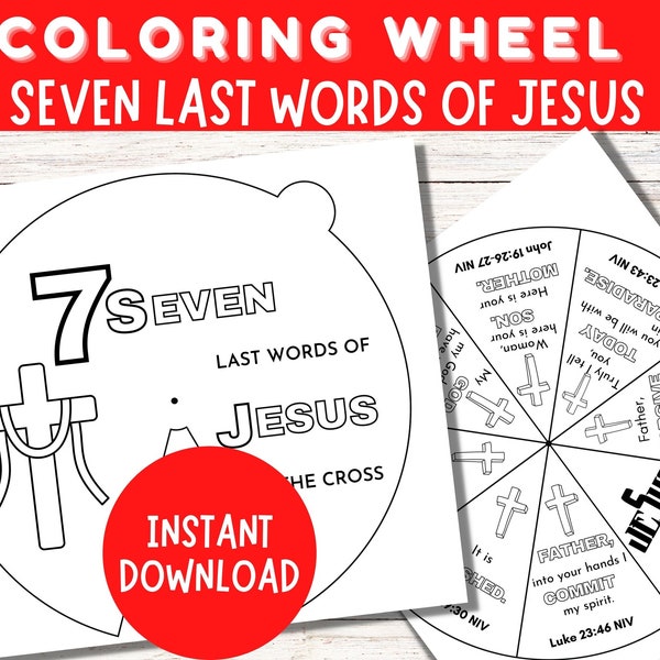 Seven Last Words of Jesus on the Cross Coloring Wheel | Easter Bible Activity | Printable Bible Verse Activity | Memory Game | Sunday School