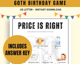 Price is Right 1965 Game | Printable 60th Birthday Party Game | 60th Birthday Party Trivia Game | Printable Birthday Trivia | Born in 1965