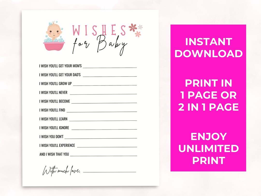 Wishes for Baby Printable Card Minimalist Wishes for Baby Etsy