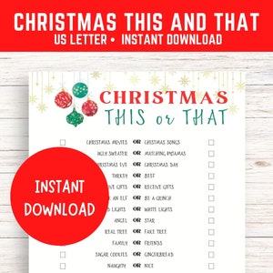 Printable Christmas This or That Game | Christmas Party Game | Holiday Game | Festive Family Fun | Christmas Activity | Would You Rather