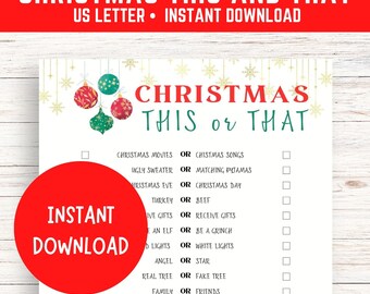 Printable Christmas This or That Game | Christmas Party Game | Holiday Game | Festive Family Fun | Christmas Activity | Would You Rather