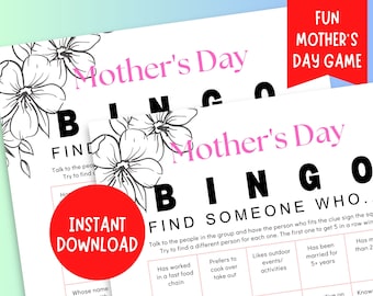 Mothers Day Find Someone Who Bingo Game | Printable Mothers Day Party Game | Mothers Day Get to Know You Game |Mothers Day Luncheon Activity