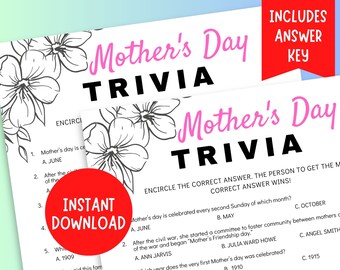 Mothers Day Trivia Game | Mothers Day Games | Fun Mothers Day Trivia Quiz | Printable Game | Ladies Night Activity | Games for Women | PDF