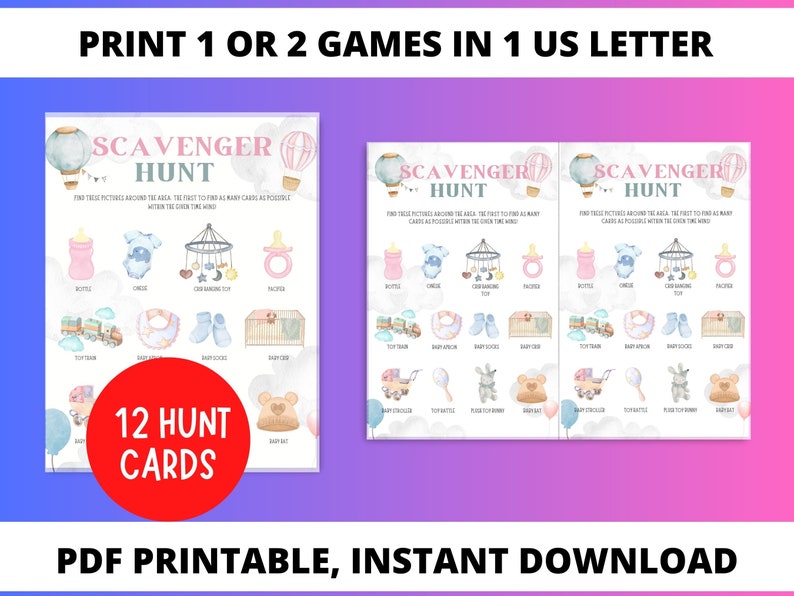 Gender Reveal Indoor Scavenger Hunt | Gender Reveal Games | Watercolor ...