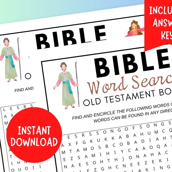 Bible Word Search Game: Old Testament Books | Books of the Bible Trivia Game | Printable Bible Games | Christian Church Game | PDF Download