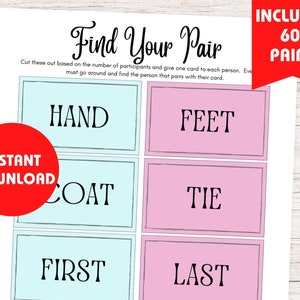 Find Your Pair Game | Printable Office Ice Breaker Game | Work Games | Team Building Activity | Work Icebreaker | Printable Find your Match