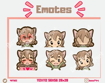 Cute neko/cat girl twitch/ discord emote pack