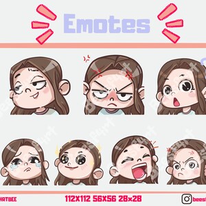 Brown hair cute twitch/discord emote pack