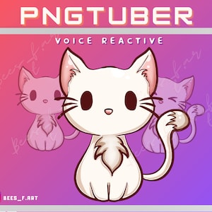 Pngtuber&quot; Pet&quot; cute white  kitty| Voice Reactive | Twitch Streamer Vtuber V-tuber | veadotube file| ready to use