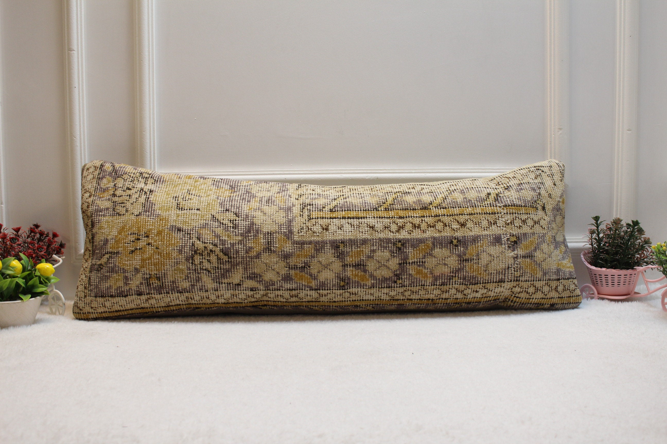 Buy Beige Vintage Turkish Rug Pillow: 12x36 Boho Lumbar Pillow
