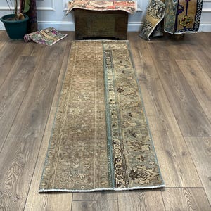 Vintage Persian Runner Rug: 2.3x7.5 Ft Organic Wool Hallway Rug