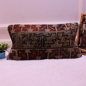 Turkish Lumbar Pillow, 12x24 inc Pillow Cover, Anatolian Pillow Case, Turkish Rug Pillow, Ethnic Decor Pillow Case, Boho Decor Rug Pillow