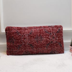 Handmade Red Kilim Lumbar Pillow Cover: Upcycled Woven Rug, 12x24 inc