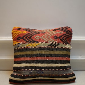 Vintage Turkish Kilim Pillow Cover: Handmade Boho Throw Cushion
