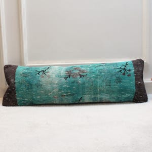 Vintage Turkish Rug Lumbar Pillow: Turquoise Boho Cushion (12x36 inch)