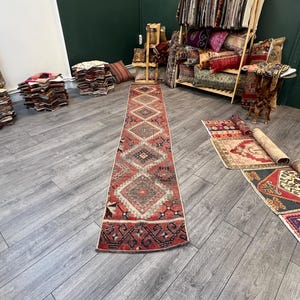 Geometric Design Handmade Long Runner Rug, Runner Rug, Kitchen Design Rug, Handmade Rug, Corridor Decor Rug, 1.7x10.2 Ft Runner Carpet
