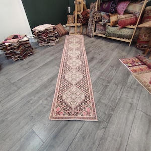 Handmade Persian Wool Runner Rug: Vintage Hallway Carpet, 1.6x8.2 Ft