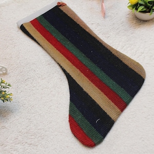Handmade Kilim Christmas Stocking: Organic Wool Holiday Decor