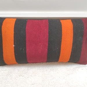 Handmade Kilim Pillow Cover: Upcycled Woven Rug, Bohemian Decor (12x24 in)