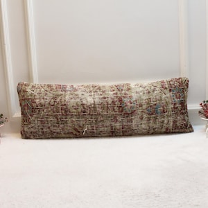 Brown Turkish Rug Lumbar Pillow Cover: Vintage Woven Wool (12x36 in)