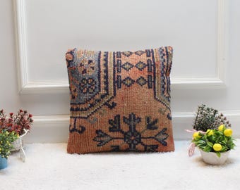 Vintage Turkish Rug Pillow Cover: 16x16 Square Kilim Pillow