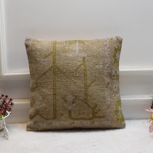 Handmade Kilim Pillow Cover: Upcycled Woven Rug, Boho Decor (16x16 inc.)