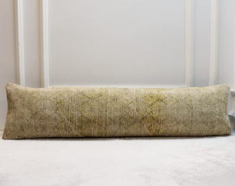 Handmade Kilim Lumbar Pillow Cover: Yellow Boho Rug Pillow Case (12x48 in)
