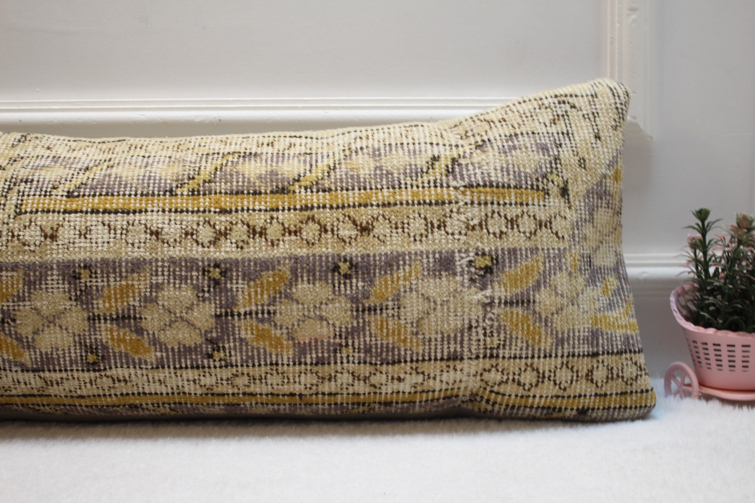 Buy Beige Vintage Turkish Rug Pillow: 12x36 Boho Lumbar Pillow