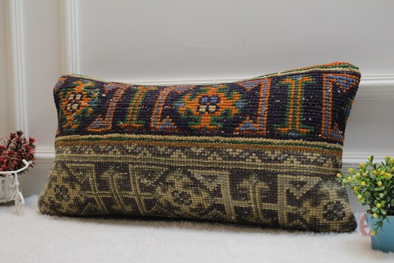 ハンドメイドキリムランバーピローカバー：アップサイクルトルコラグ