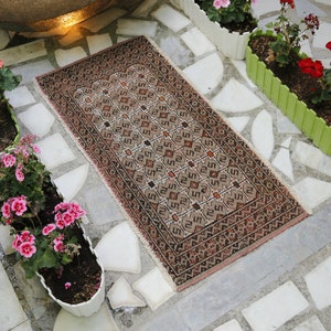 Persian Small Rug, Bathroom Rug, Small Antique Rug, Small Oriental Rug, Doormat, Unique Rug, Handmade Wool Rug, 1.6x3.3 Ft