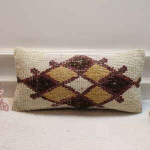 Geometric Design Handmade Rug Pillow, 12x24 inc Lumbar Pillow Case, Pillow Cover, Home Design Pillow Case, Handmade Bedroom Design Pillow