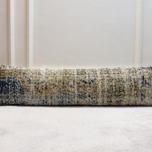 Handmade Beige & Blue Turkish Rug Lumbar Pillow Cover (12x48 in)