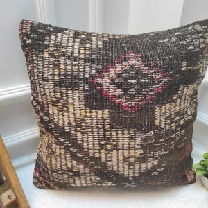 Handmade Kilim Pillow Cover: Upcycled Woven Rug, Bohemian Decor (18x18 in)