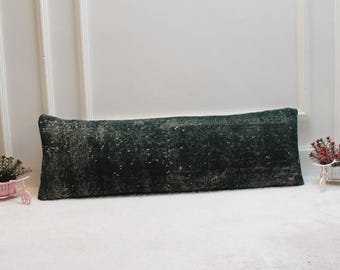Poszewka na poduszkę lędźwiową z tureckiego dywanu w kolorze leśnej zieleni: poduszka z nadrukiem w stylu vintage (12x36)