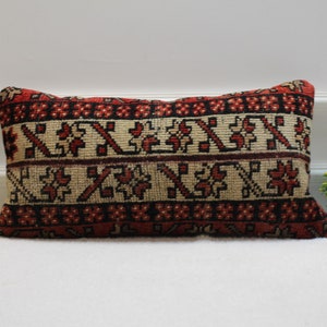 Handmade Kilim Lumbar Pillow Cover: Bohemian Woven Rug, 12x24 inch