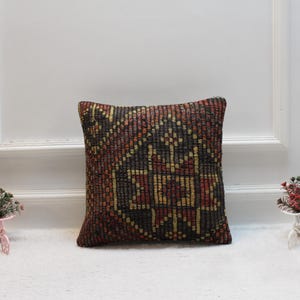 Handmade Kilim Pillow Cover: Upcycled Woven Rug, Bohemian Decor (16x16)