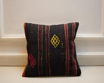 Vintage Turkish Rug Pillow Cover | Handmade Kilim Cushion with Colorful Tribal Patterns