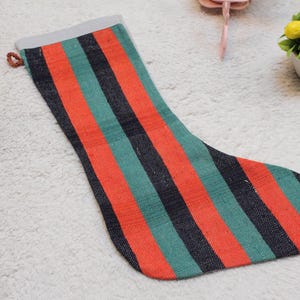 Handmade Kilim Christmas Stocking: Rainbow Wool Decor Sock