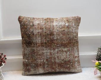 Vintage Turkish Rug Pillow Cover: 16x16 Square Anatolian Kilim Pillow