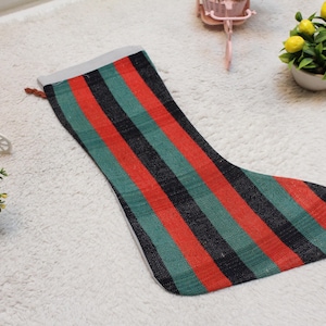 Handmade Vintage Kilim Stocking, Decorative Noel Sock, Organic Wool Kilim Sock, Handmade Christmas Gift Kilim Sock, Boho Decor Kilim Sock