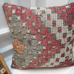 Red pillow, Ethnic pillow, Textured pillow, Decorative pillow, Square pillow, Cushion cover, Striped pillowcase, Throw pillow, 18x18 inc