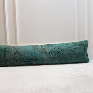 Vibrant Long Kilim Cushion – 30x120” Handmade Turkish Lumbar Pillow in Turquoise, Rustic Bohemian Home Decor