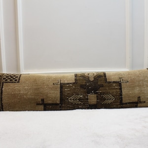 Handmade Turkish Rug Pillow Cover: Brown Beige Boho Lumbar Pillow (12x48 in)