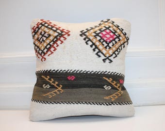"Ivory Tribal Motiv Kissen, Nomaden Symbol Textil, erdiges Boho Statement Dekor 40,5 x 40 cm)
