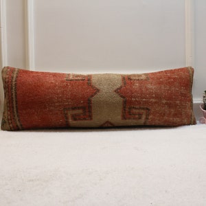 Vintage turkisk matta, örngott till ländryggen: Rödbeige vävd ull, 30 x 90 cm