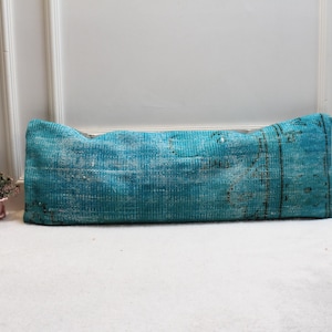 Turquoise Turkish Rug Lumbar Pillow Cover: Vintage Printed Bolster (12x36)