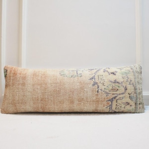 Handwoven Turkish Kilim Lumbar Pillow: Beige Boho Home Decor